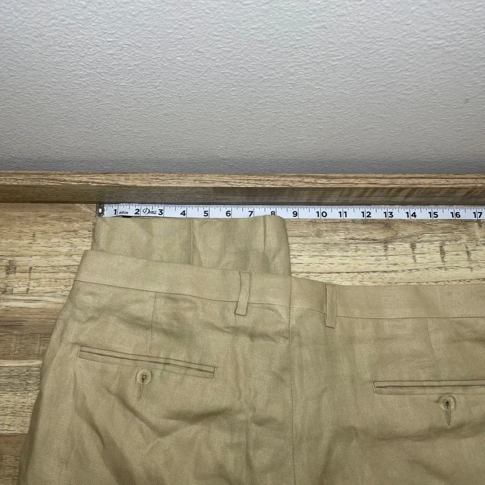 J.Crew Mens 100% Irish Linen Dress Pants Tan Khaki Flat Front 36x32 Summer READ